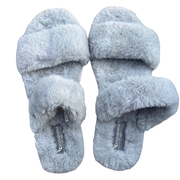 Koolaburra by Ugg double strap slide faux fur 10 gray slippers hard bottom - Picture 9 of 10